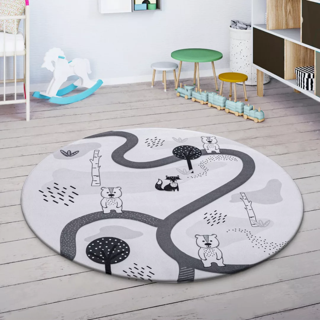 Paco Home Kinderteppich »Chicos 560«, rund, 4 mm Höhe, Flachgewebe, Straßen günstig online kaufen