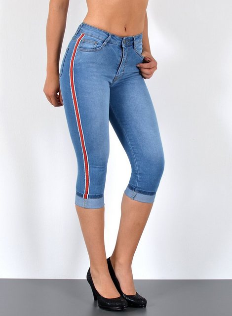 ESRA Caprijeans 3/4 Jeans Hose Capri Jeans mit Seitenstreifen High Waist Ca günstig online kaufen