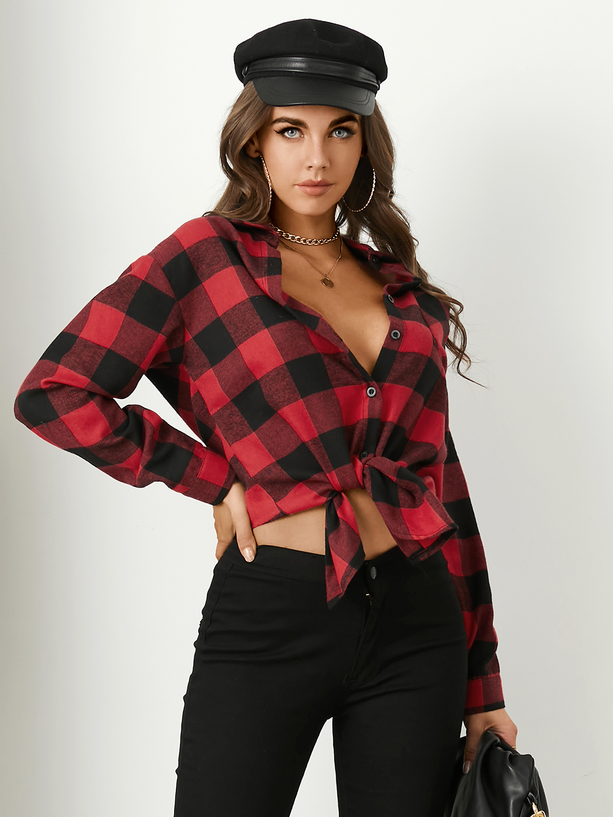 YOINS Plaid Button Design Langarmbluse günstig online kaufen