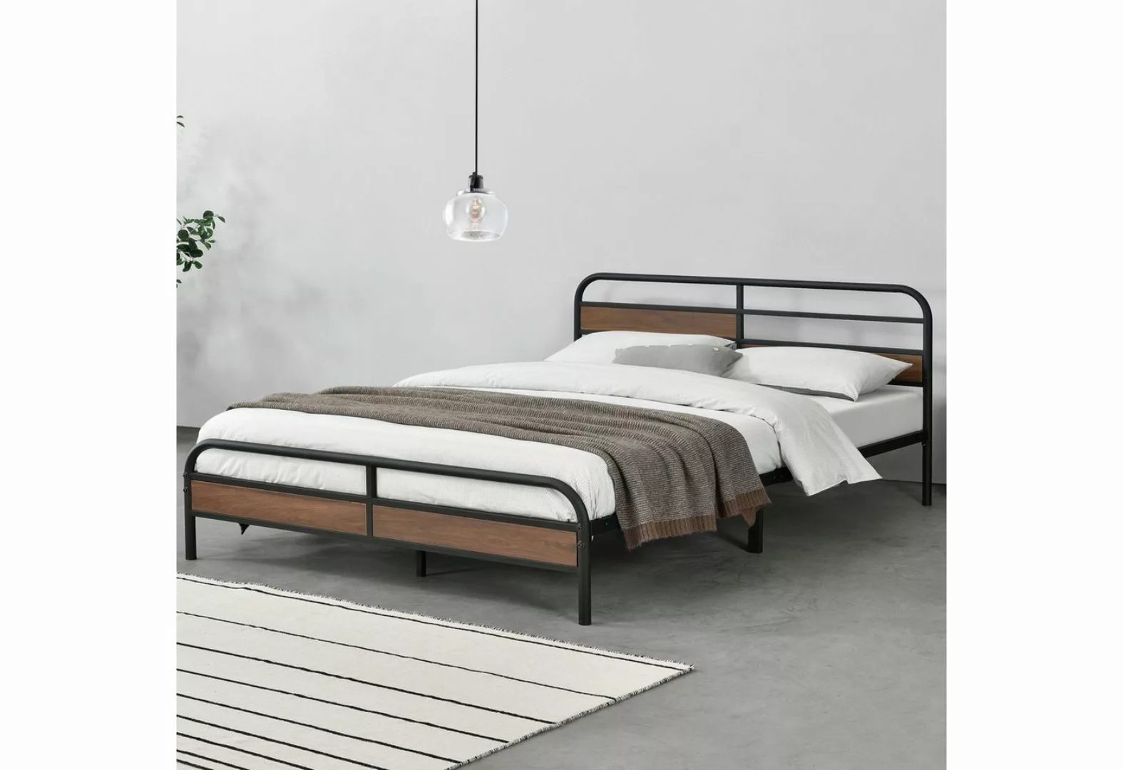 en.casa Metallbett, »Aarau« Bettgestell Stahlrahmen 180x200cm Walnuss-Optik günstig online kaufen