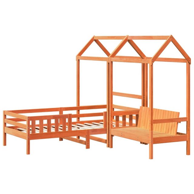 vidaXL Bett Massivholzbett und Bank mit Dach Orange 75x190 cm Kiefernholz günstig online kaufen