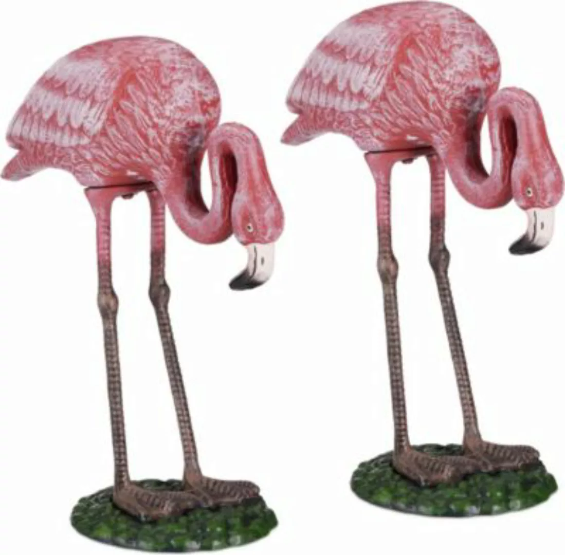 relaxdays 2 x Dekofigur Flamingo Gusseisen M mehrfarbig günstig online kaufen