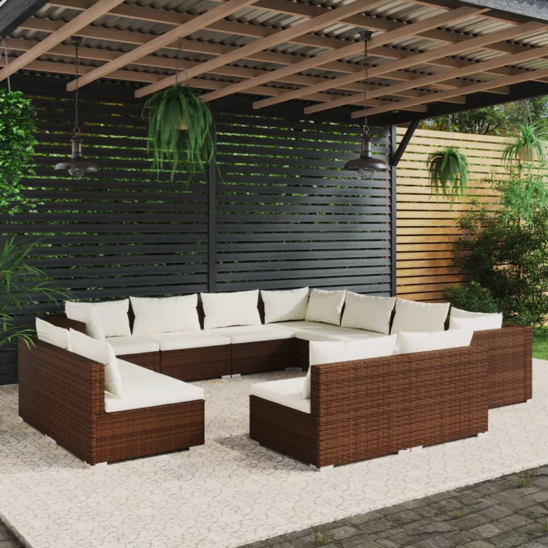 Vidaxl 11-tlg. Garten-lounge-set Mit Kissen Braun Poly Rattan günstig online kaufen
