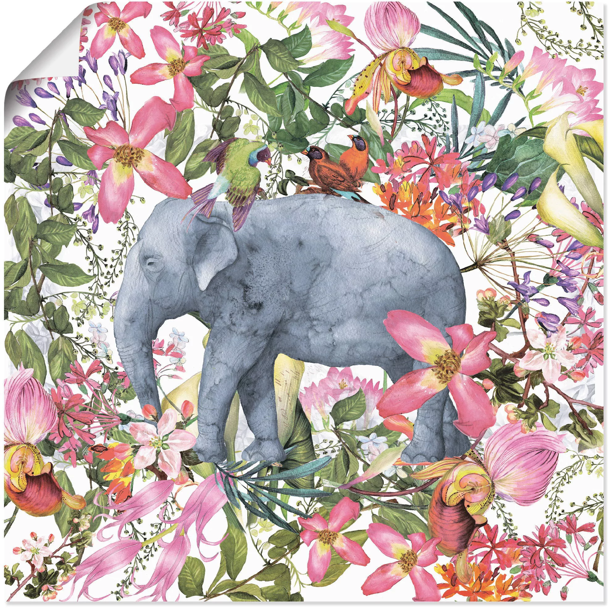 Artland Wandbild "Elefant im Blüten Dschungel", Wildtiere, (1 St.), als Lei günstig online kaufen
