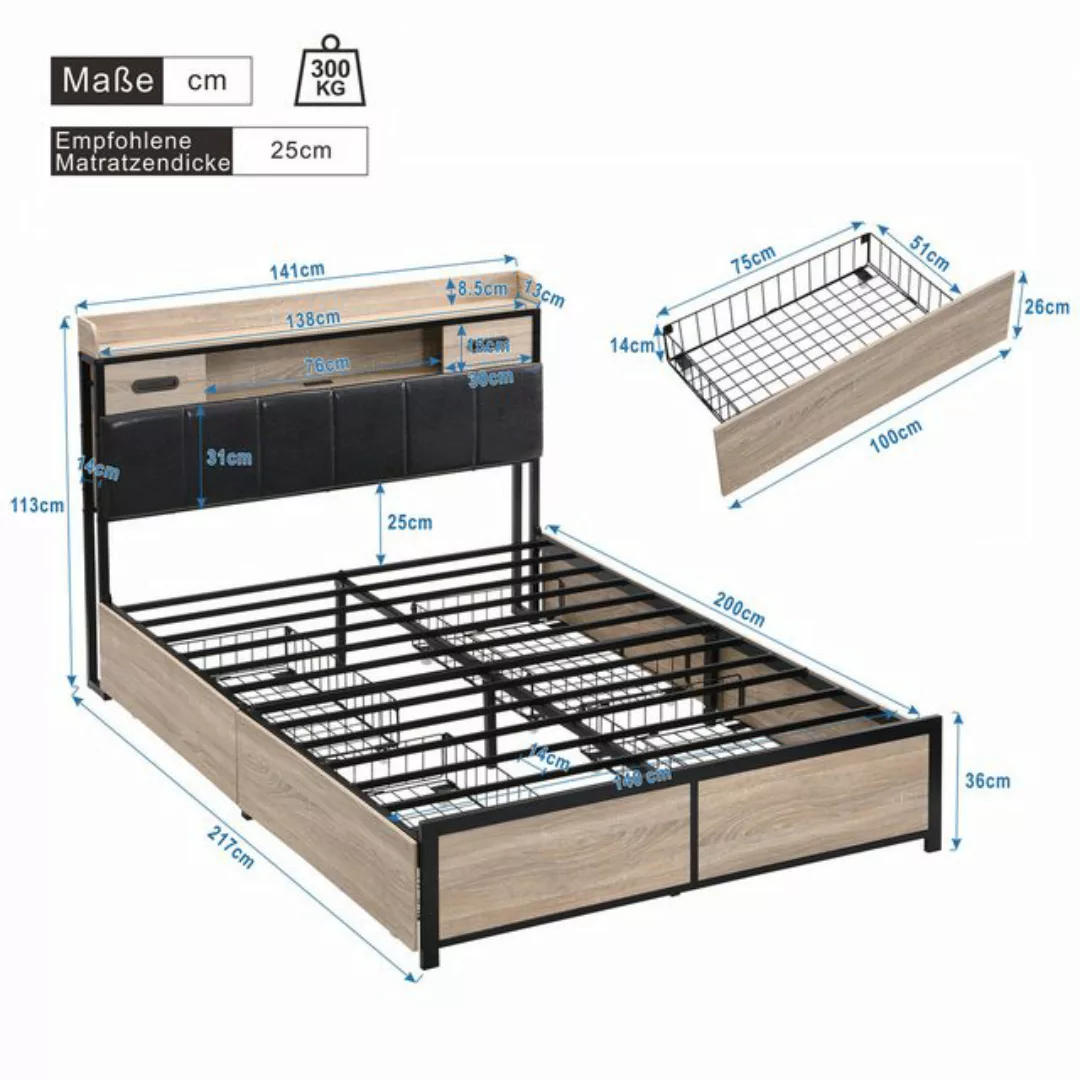 Nebelmeer Bettgestell Metallbett, 140 x 200 cm, Jugendbetten, Doppelbett, m günstig online kaufen