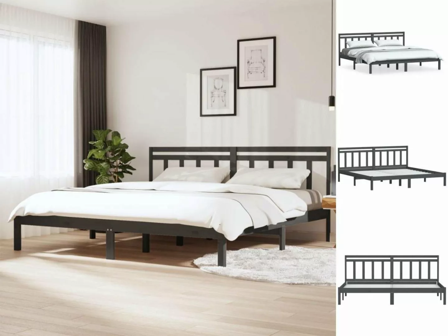 vidaXL Bettgestell Massivholzbett Grau Kiefer 200x200 cm Doppelbett Bett Be günstig online kaufen