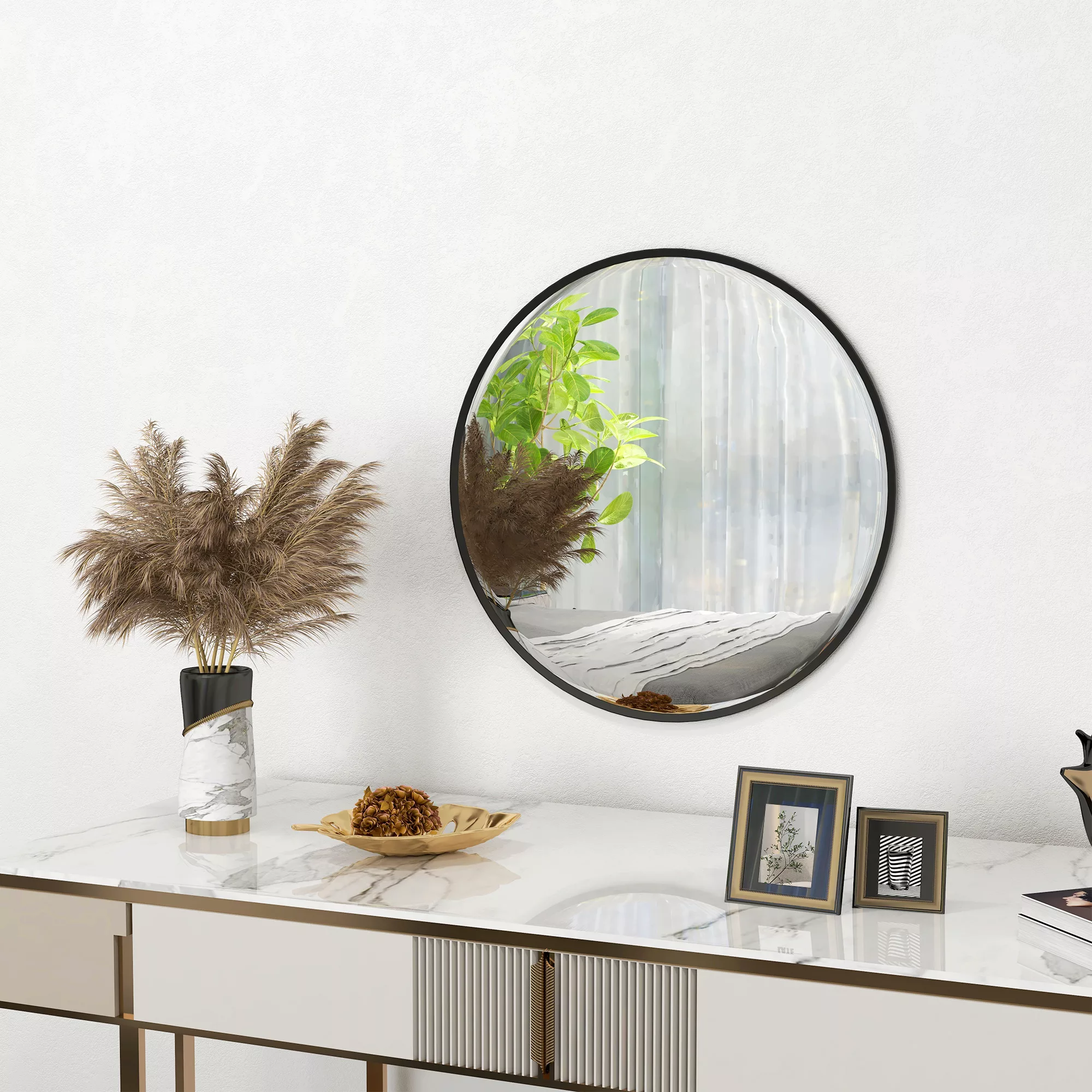 HOMCOM Wandspiegel, 60 x 60 cm Badspiegel mit Alurahmen, Rund Dekospiegel f günstig online kaufen