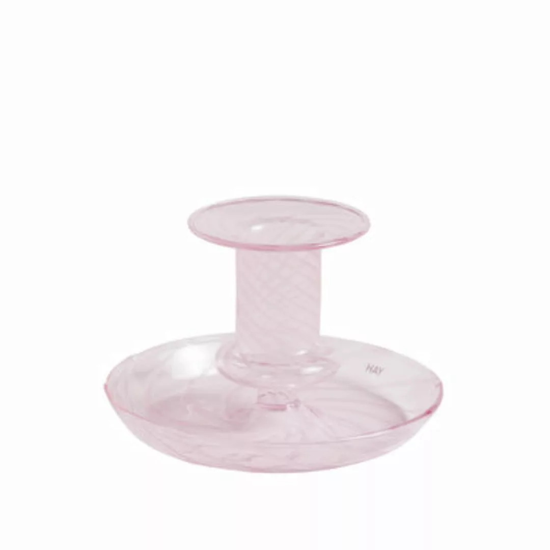 Kerzenleuchter Flare Stripe Small glas rosa / H 7,5 cm - Glas - Hay - Rosa günstig online kaufen