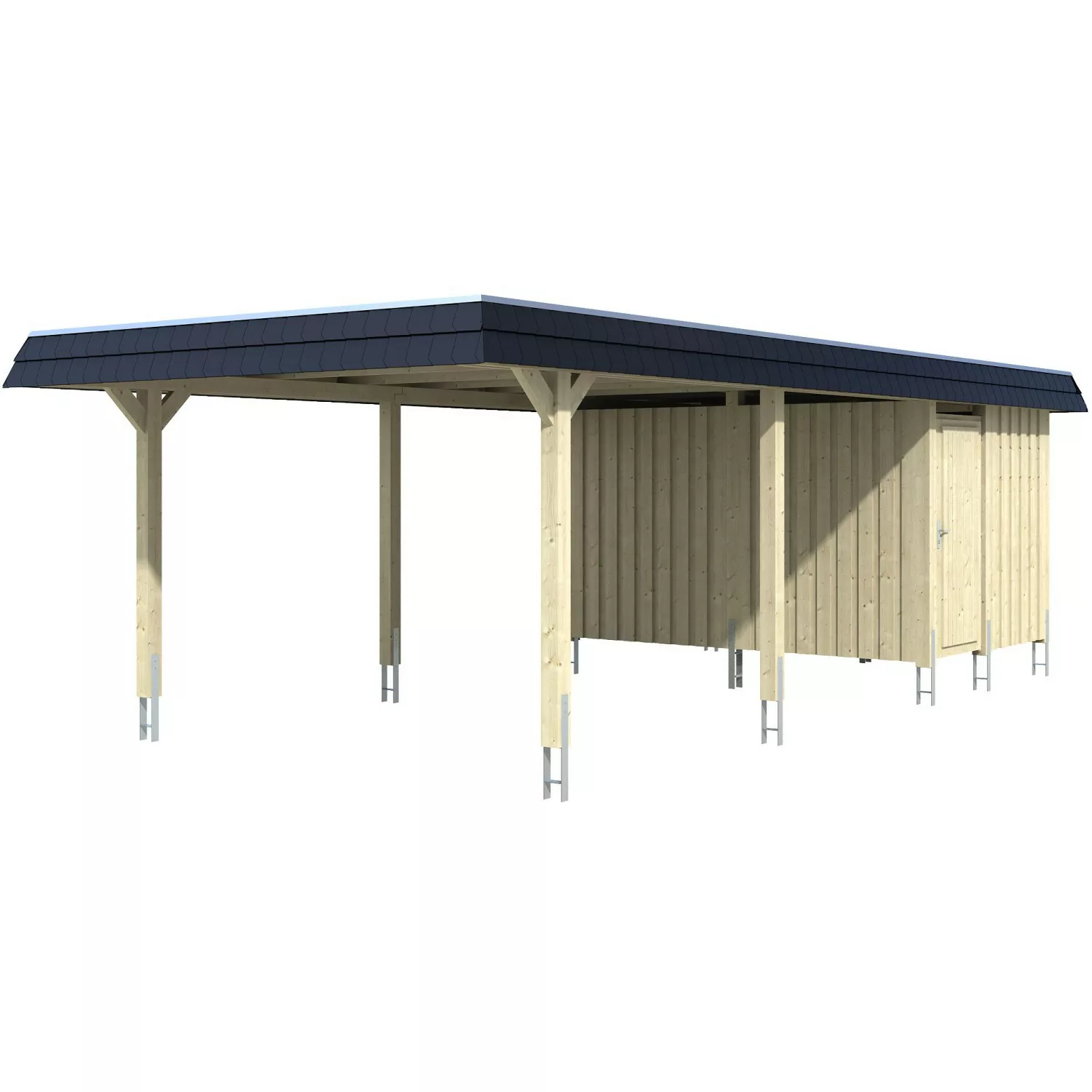 Skan Holz Carport Wendland Grau + Anbau 409 x 870 cm EPDM-Dach Blende Schwa günstig online kaufen
