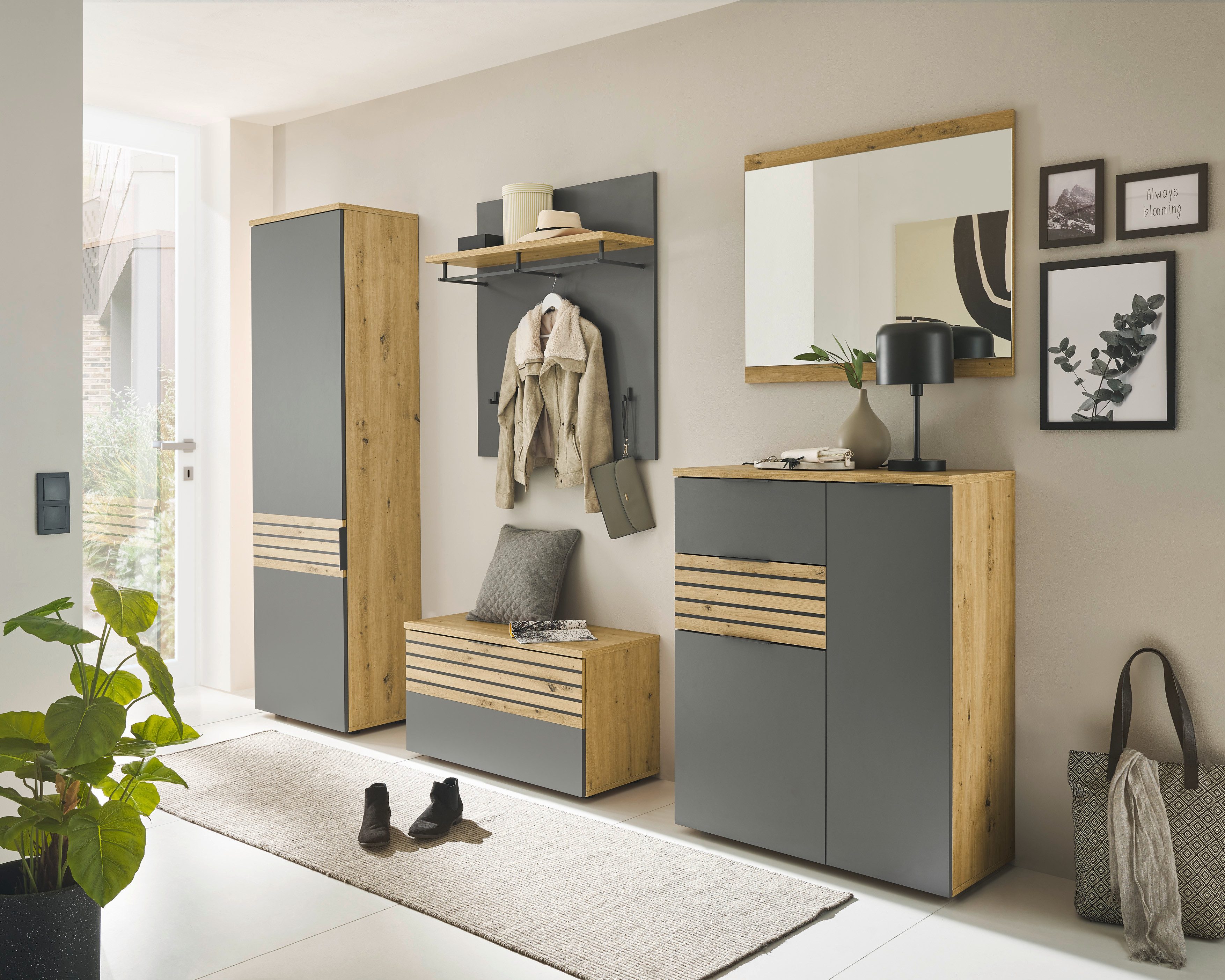 HBZ Garderoben-Set "5-tlg. Eiche Stripes Optik Flurgarderobe Stellmaß BxHxT günstig online kaufen