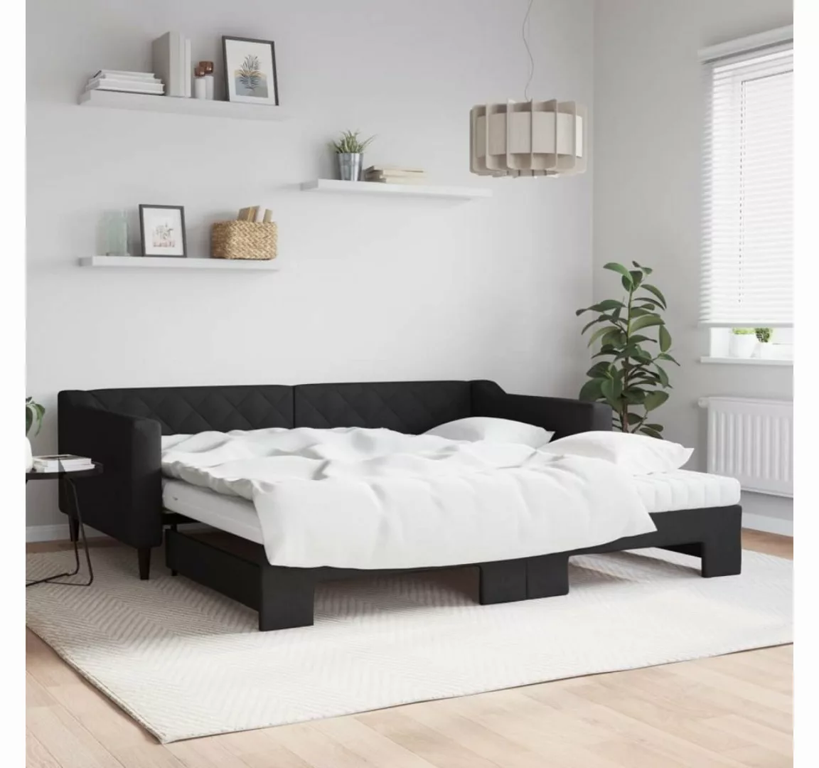 vidaXL Gästebett Gästebett Tagesbett Ausziehbar mit Matratzen Schwarz 100x2 günstig online kaufen