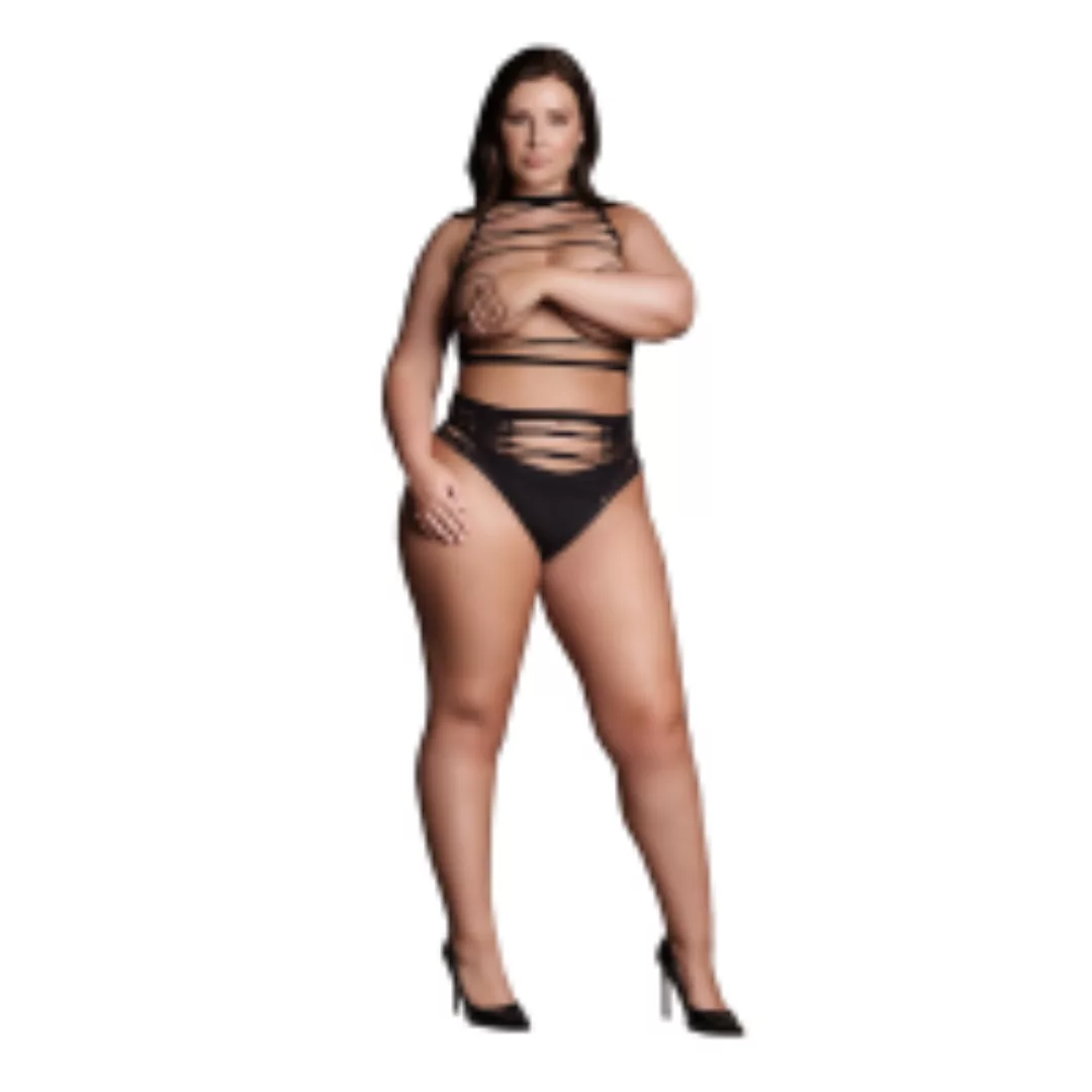 Helike XLV - Two Piece with Open Cups, Crop Top and Pantie - Plus Size günstig online kaufen