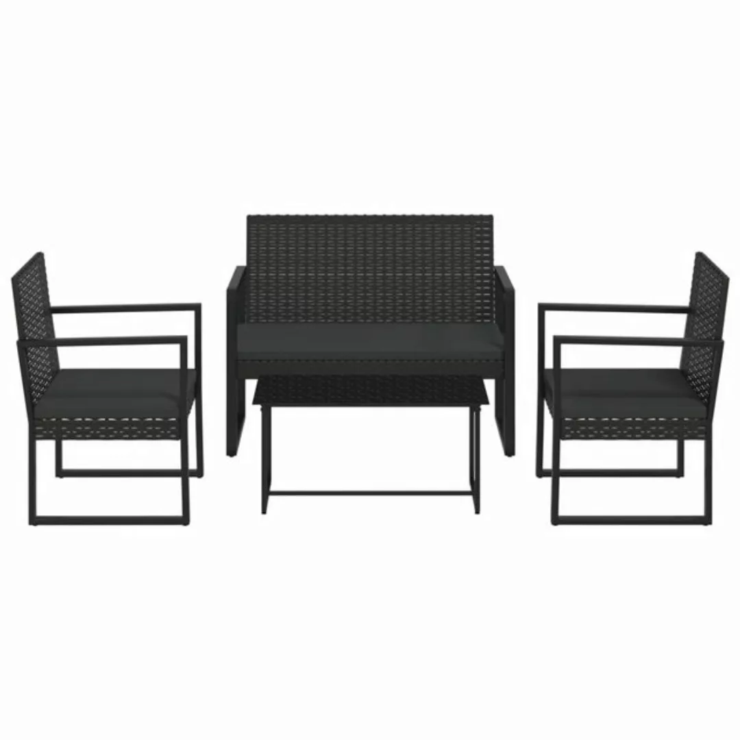 vidaXL Loungesofa 4-tlg. Garten-Lounge-Set mit Kissen Schwarz Poly Rattan, günstig online kaufen