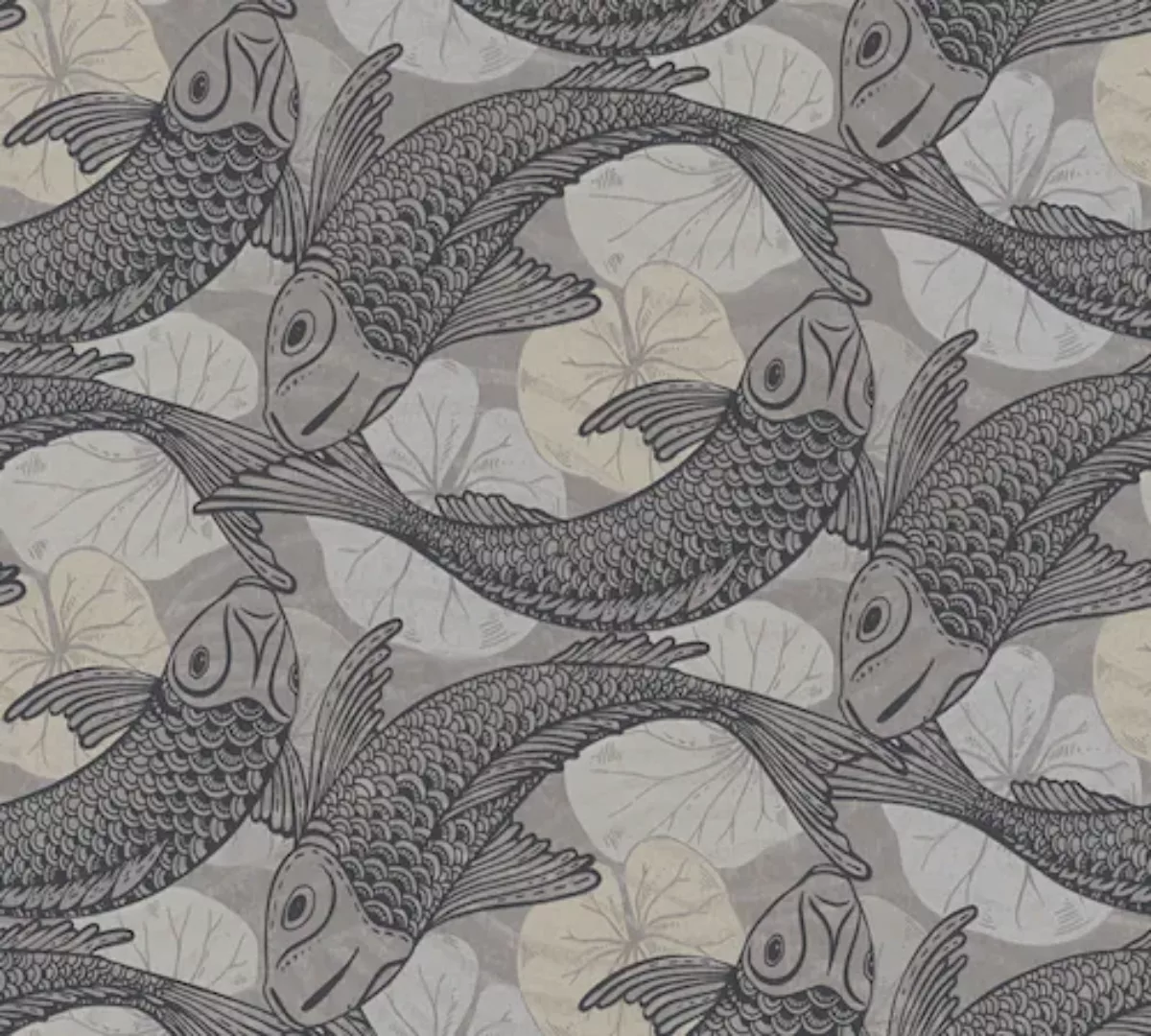Bricoflor Vlies Fischtapete Hellgrau Koi Tapete Asiatisch Ideal für Schlafz günstig online kaufen