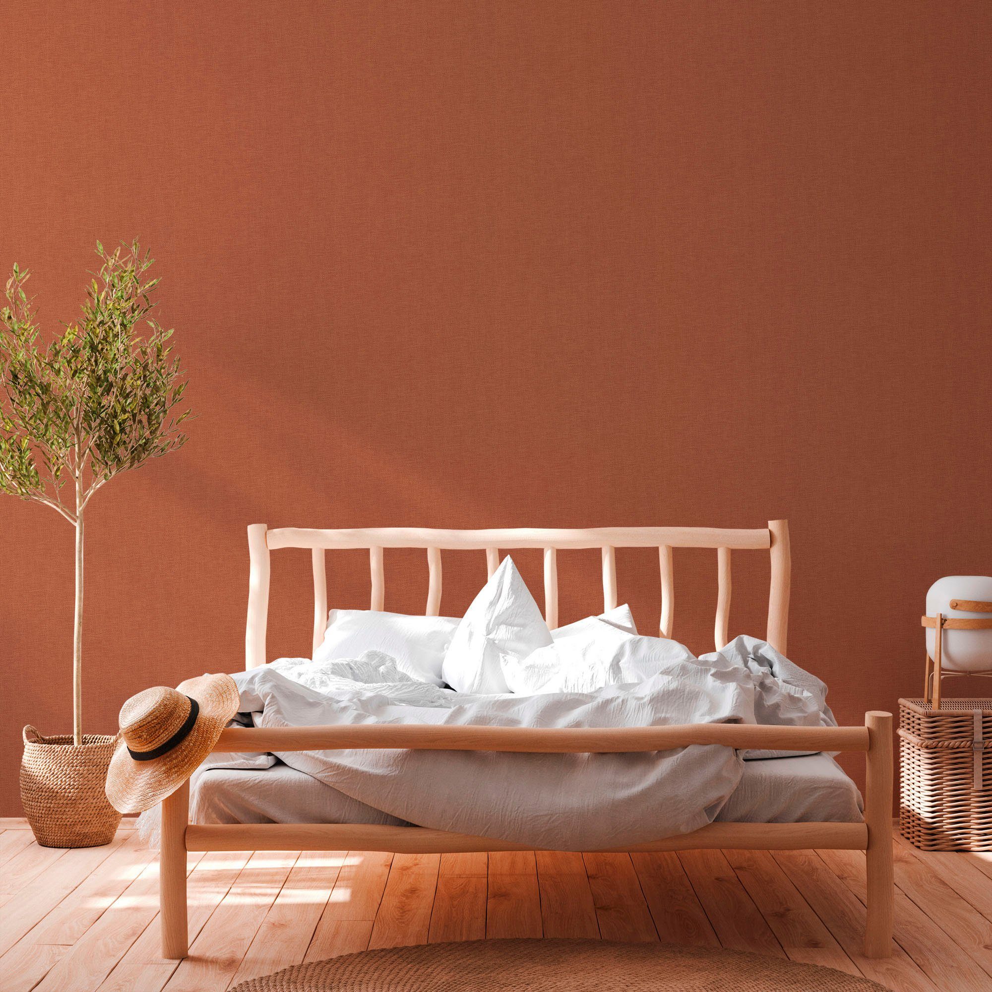 Bricoflor Uni Tapete In Terracotta Einfarbige Vliestapete In Leinenoptik Id günstig online kaufen