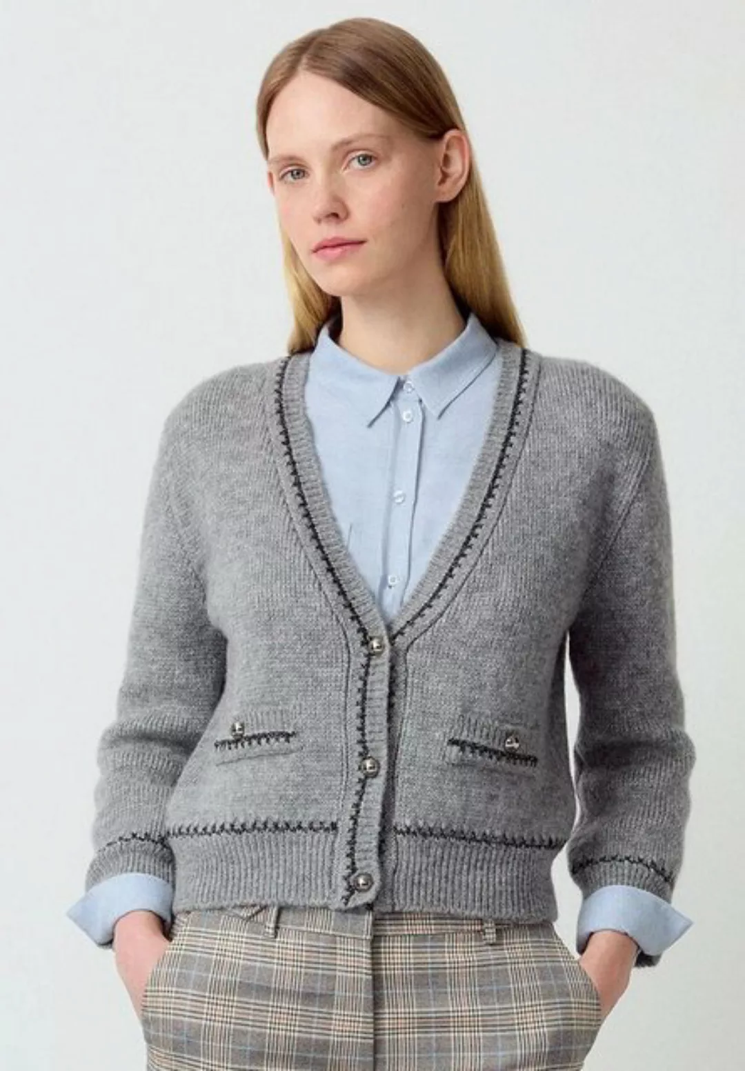 Cardigan mit Lurex-Detail, grau melange, Winter-Kollektion günstig online kaufen