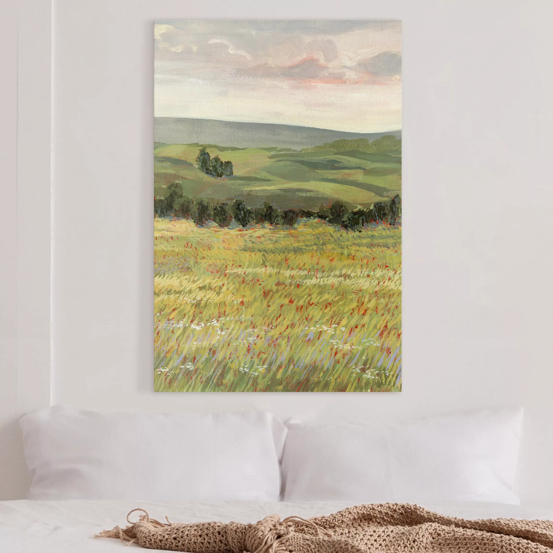 Leinwandbild - Hochformat Wiese am Morgen II günstig online kaufen