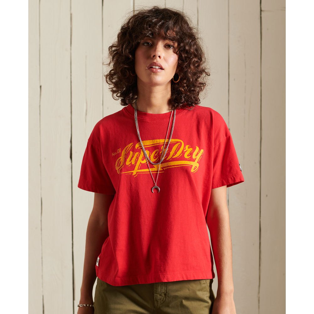 Superdry Boho Graphic Crop Boxy Kurzarm T-shirt L Campus Red günstig online kaufen