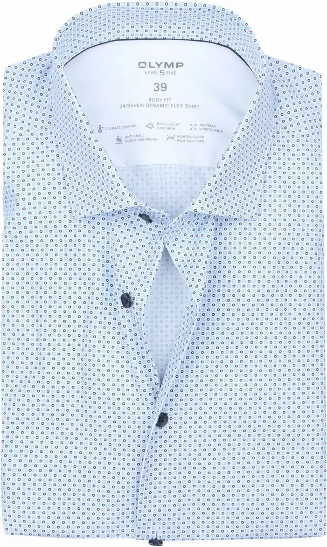 OLYMP Hemd Level 5 24/Seven Muster Hellblau - Größe 38 günstig online kaufen