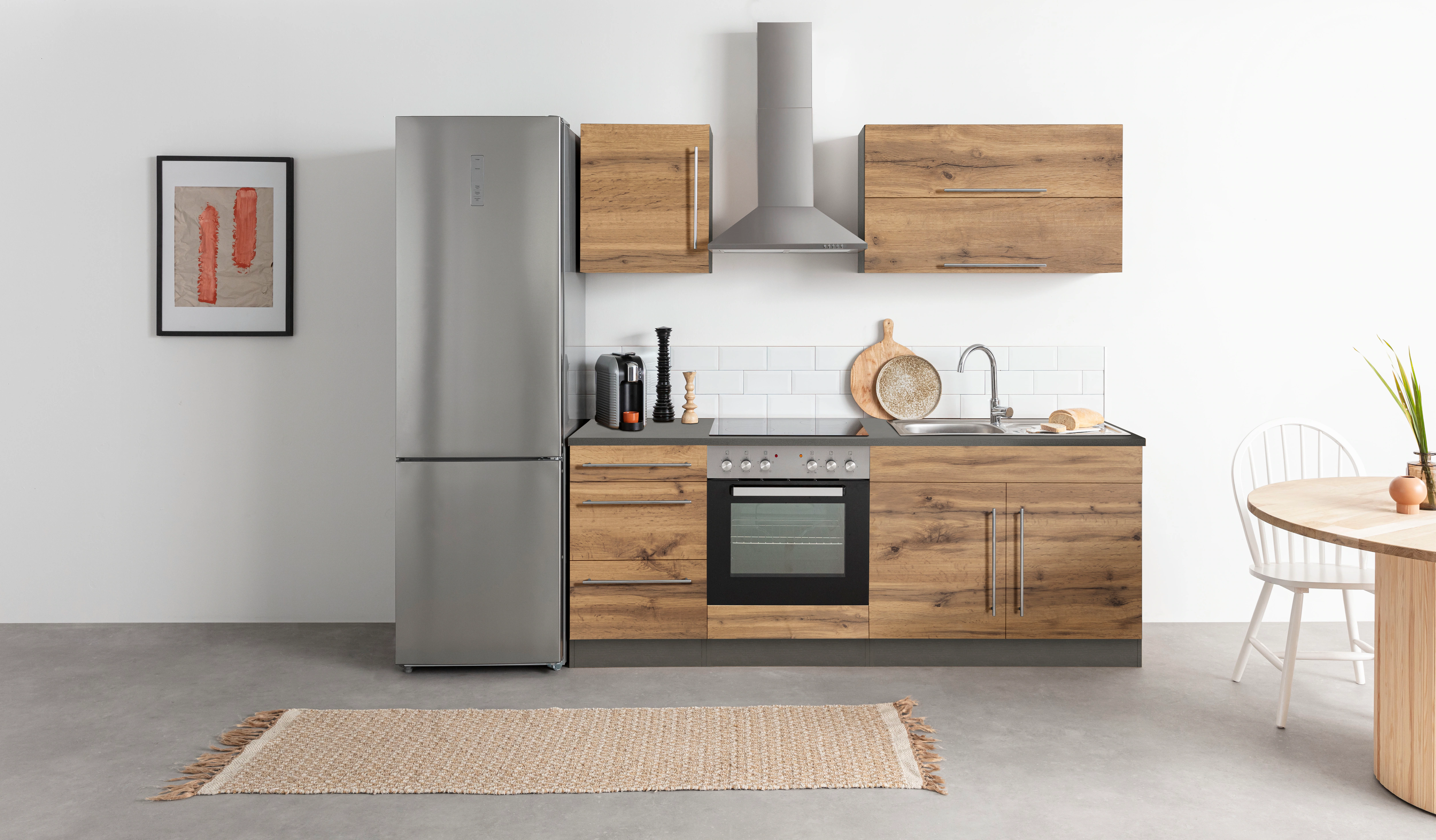 Kochstation Küchenzeile "KS-Samos", mit E-Geräten, Breite 210 cm mit Stange günstig online kaufen