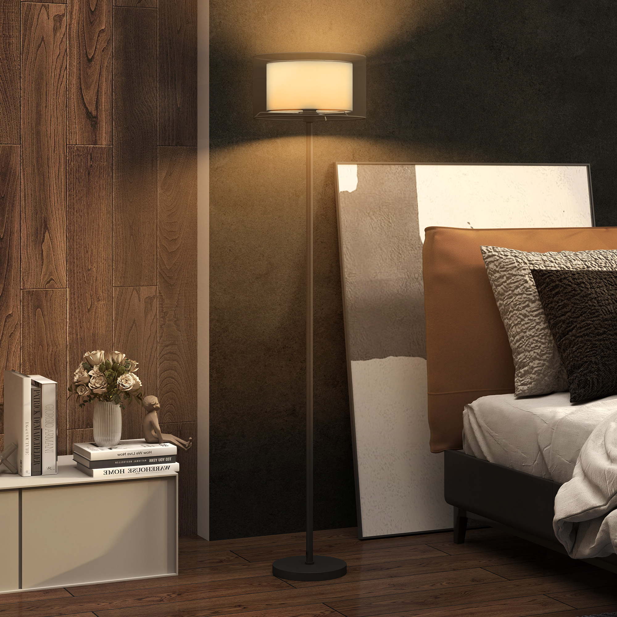 HOMCOM Stehlampe, Stehleuchte mit  E27 Fassung, zweifarbigem Lampenschirm a günstig online kaufen