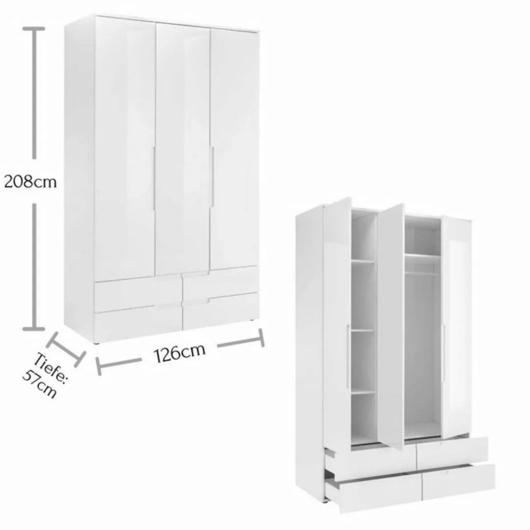 möbelando Kleiderschrank Suzette 126 x 208 x 57 cm (B/H/T) günstig online kaufen