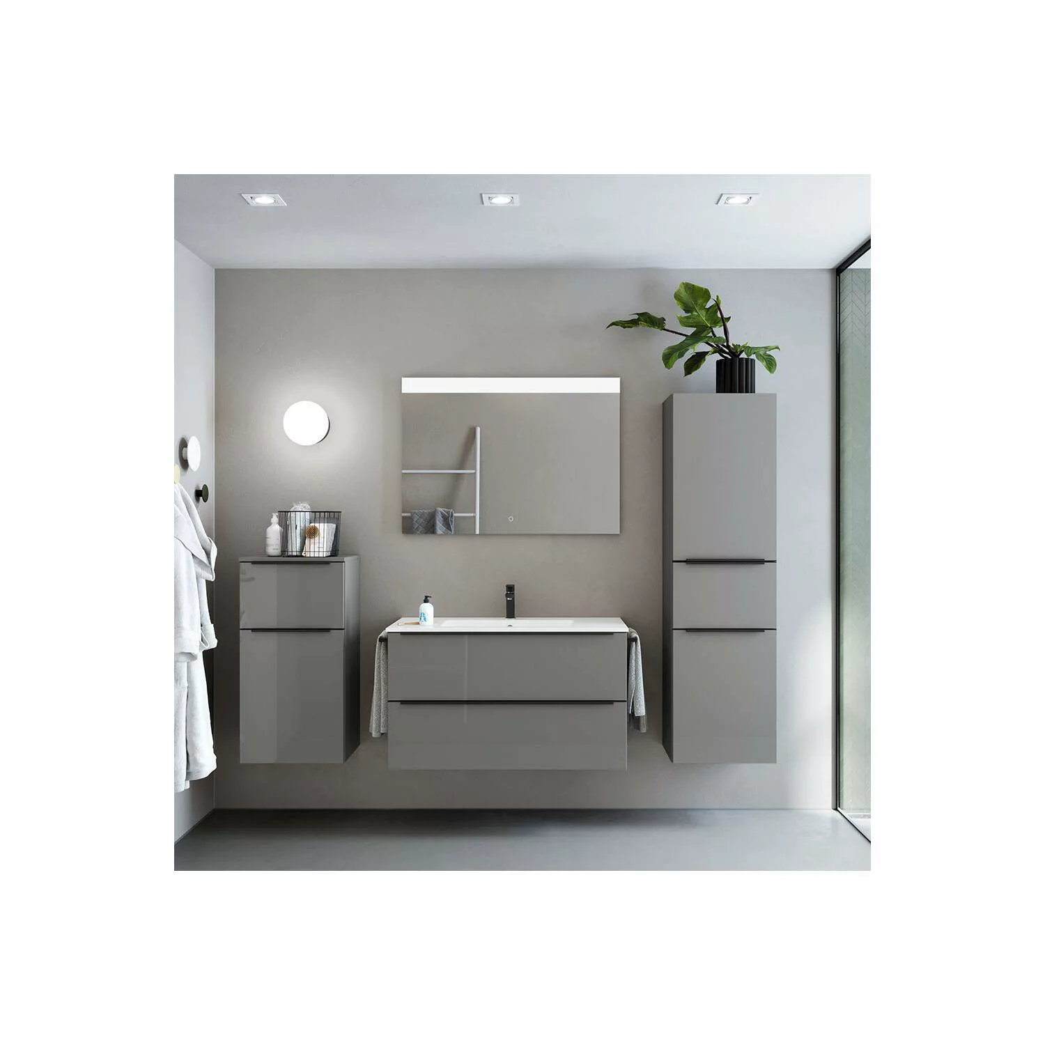 Badezimmermöbel Komplett Set mit 101cm Waschtisch, Spiegel und LED Beleucht günstig online kaufen