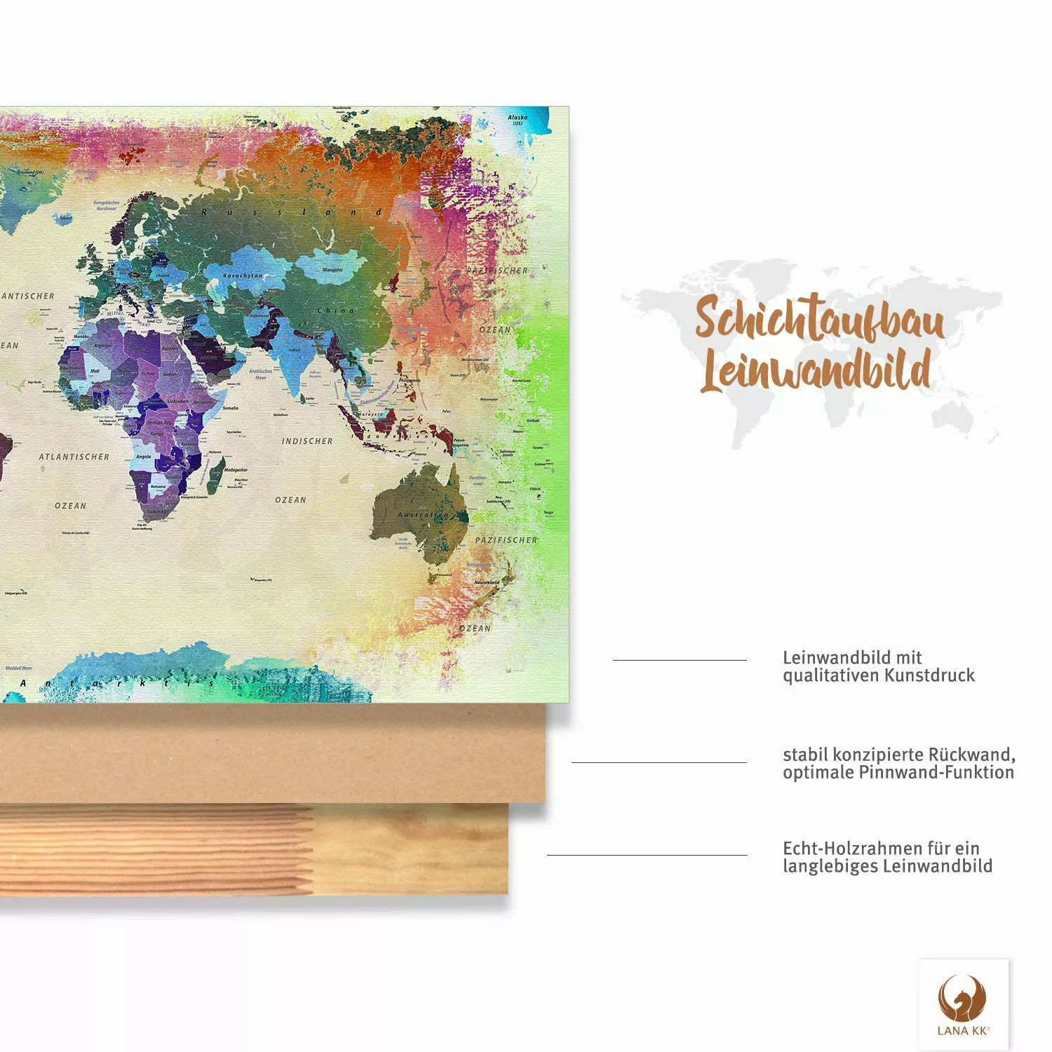 LANA KK Leinwandbild Weltkarte Pinnwand zum günstig online kaufen