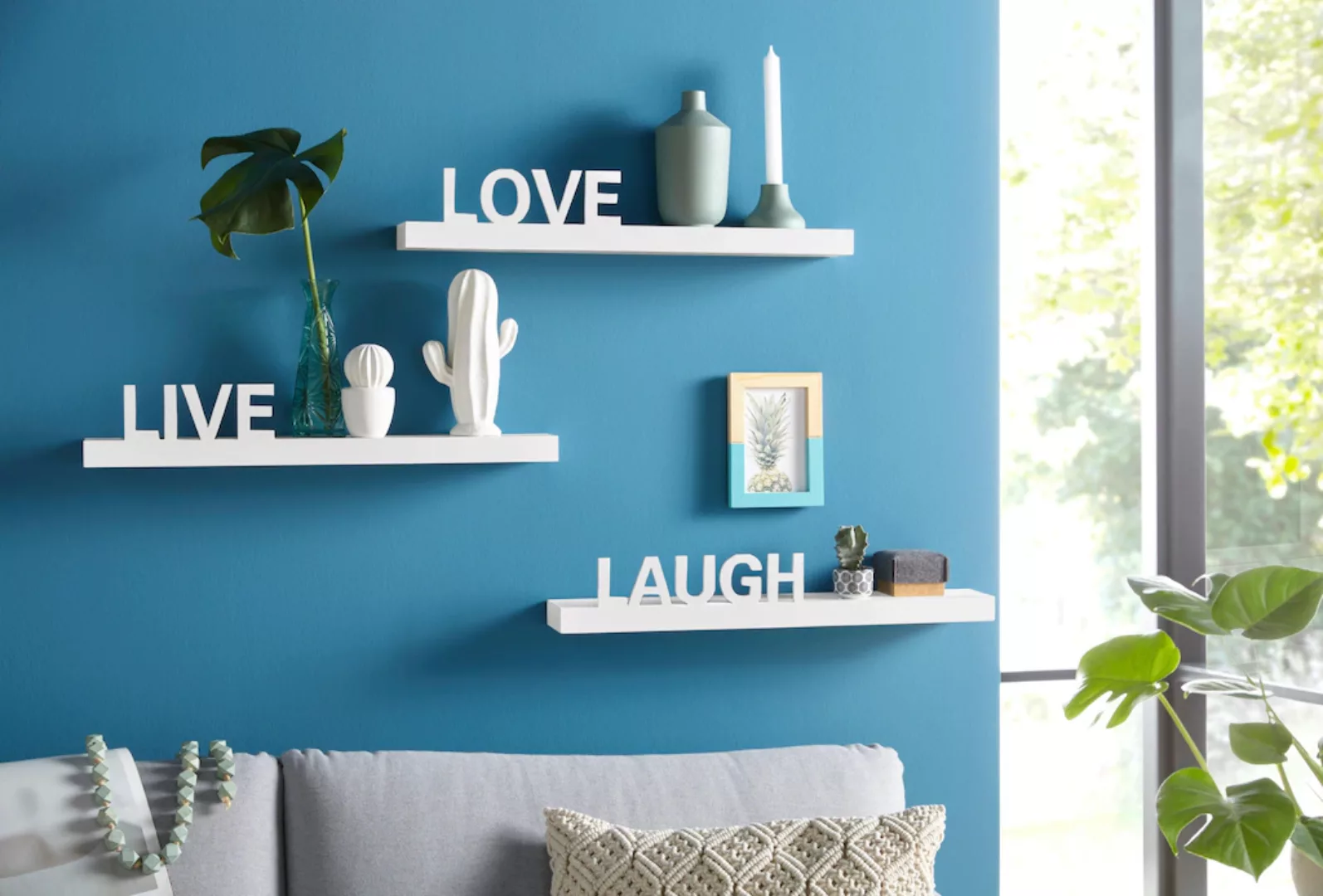 my home Deko-Wandregal "Live - Love - Laugh", (Set, 3 St., 3-tlg. Set), Dek günstig online kaufen