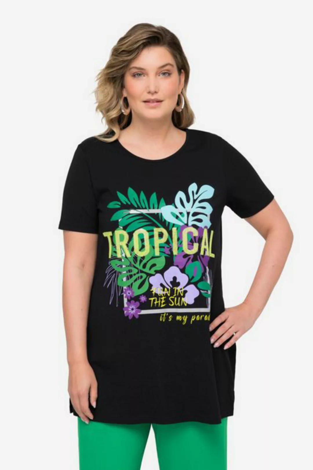 MIAMODA Rundhalsshirt T-Shirt lang TROPICAL Motiv Rundhals Halbarm günstig online kaufen