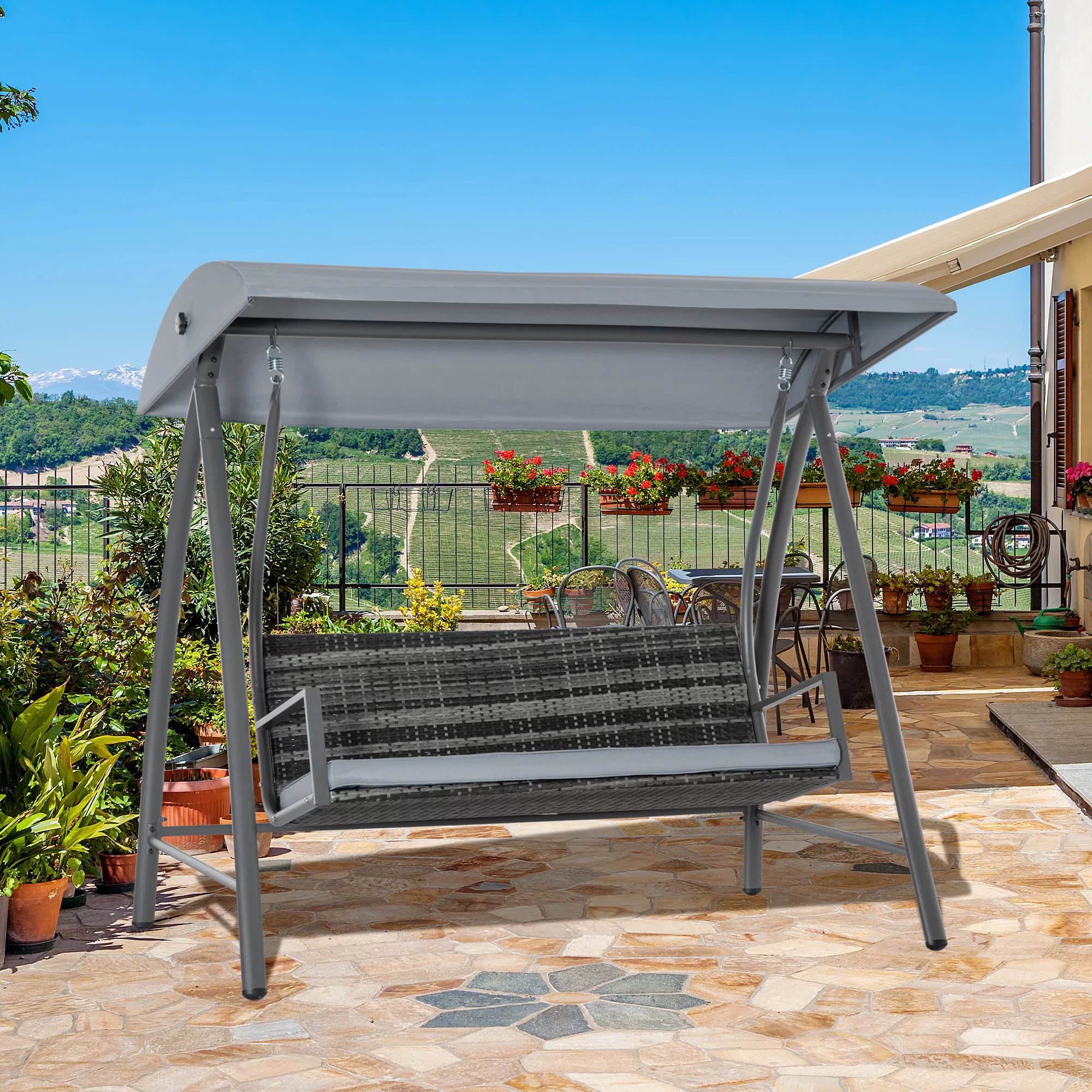 Outsunny Hollywoodschaukel 3-Sitzer mit Dach Gartenschaukel Polyrattan+Meta günstig online kaufen
