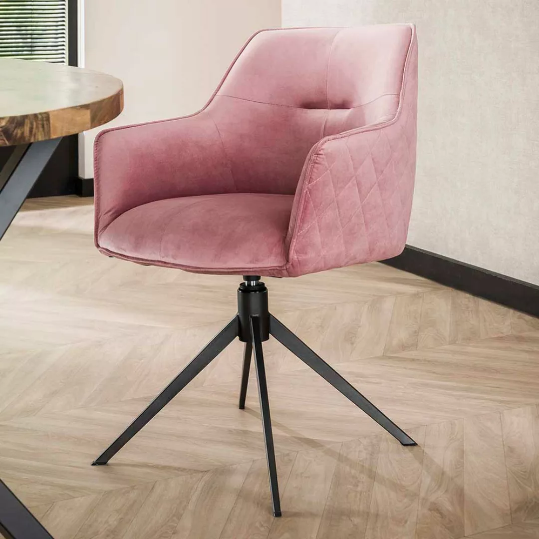 Esstisch Stühle Rosa Samt mit aufwendigen Steppungen drehbar (2er Set) günstig online kaufen