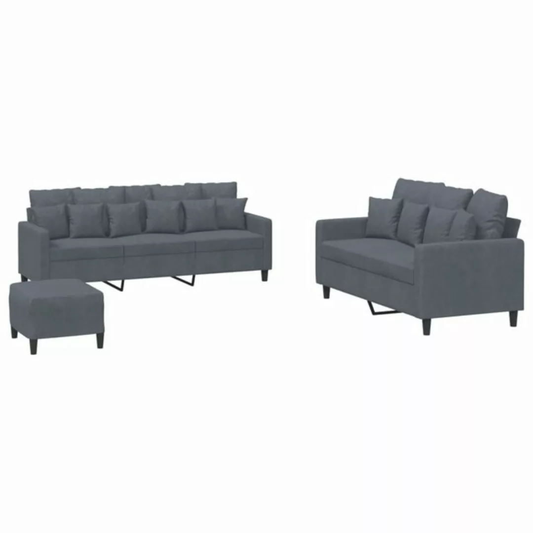 vidaXL Sofa 3-tlg. Sofagarnitur mit Kissen Dunkelgrau Samt günstig online kaufen