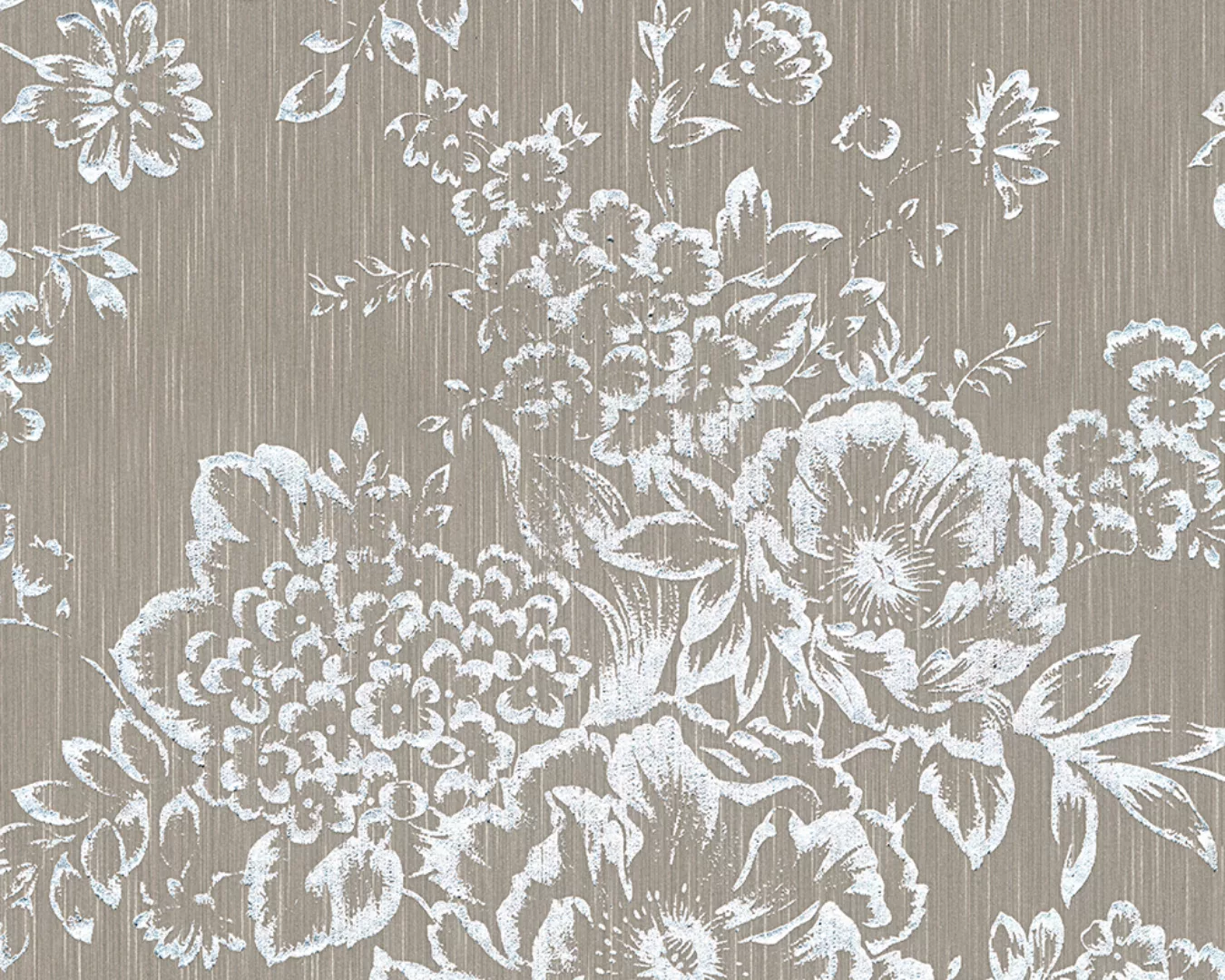 Bricoflor Tapete Metallic Effekt Silber Vlies Textiltapete mit Blumen Elega günstig online kaufen