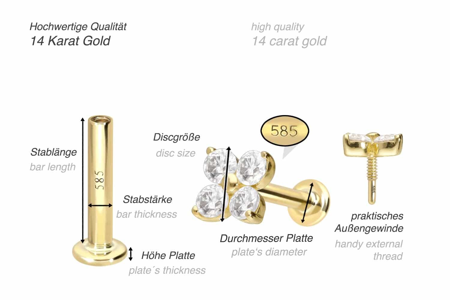 PIERCINGLINE Piercing-Set 14 Karat Gold Labret günstig online kaufen