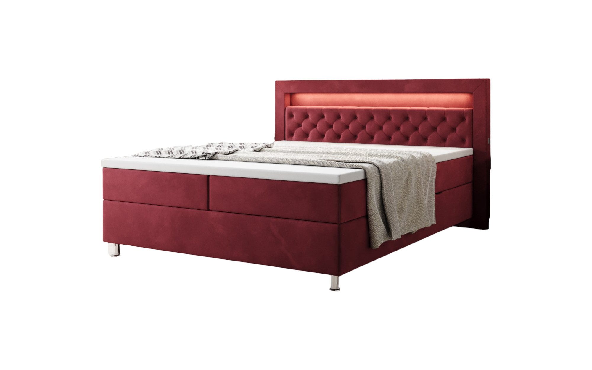 Luxusbetten24 Boxspringbett Troja, mit RGB-Beleuchtung, USB-Anschluss günstig online kaufen