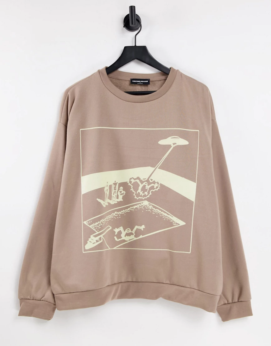 Another Reason – Sweatshirt in Beige mit aufgedruckter Poolszene-Neutral günstig online kaufen