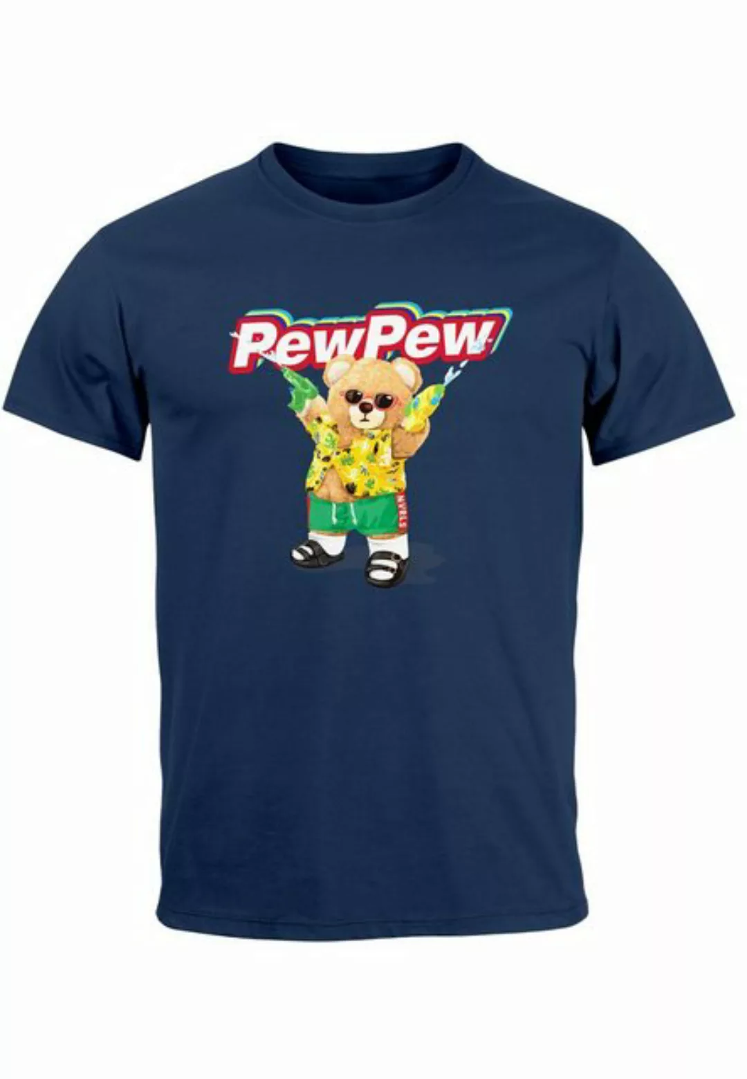 Neverless Print-Shirt Herren T-Shirt Pew Pew Bär Sommer Printshirt Aufdruck günstig online kaufen