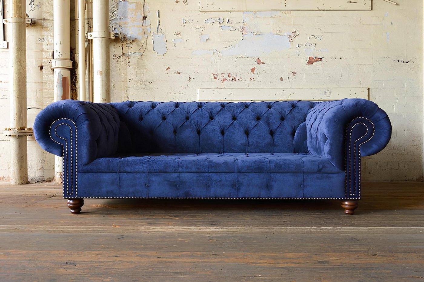 Xlmoebel Sofa Hochwertiges Chesterfield-Sofa in Blau aus Stoff für ein luxu günstig online kaufen