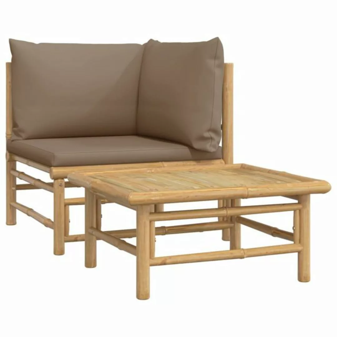 vidaXL Loungesofa 2-tlg. Garten-Lounge-Set mit Taupe Kissen Bambus, 1 Teile günstig online kaufen