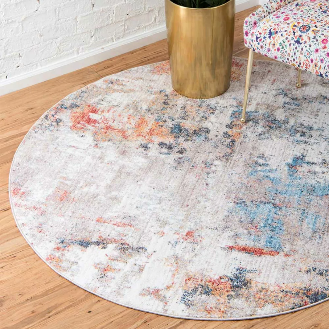 Runder Teppich bunt aus Kurzflor 150 cm Durchmesser günstig online kaufen