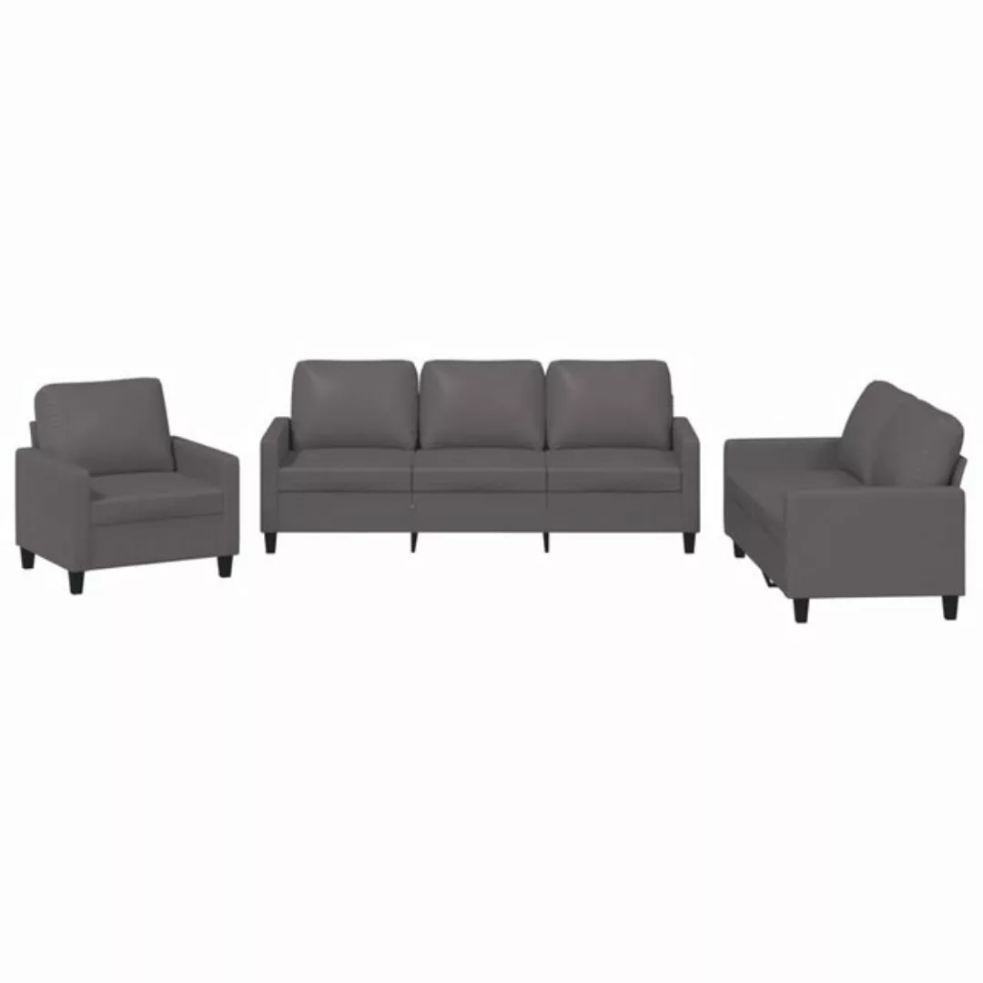 vidaXL Sofa, 3-tlg. Sofagarnitur mit Kissen Grau Kunstleder günstig online kaufen