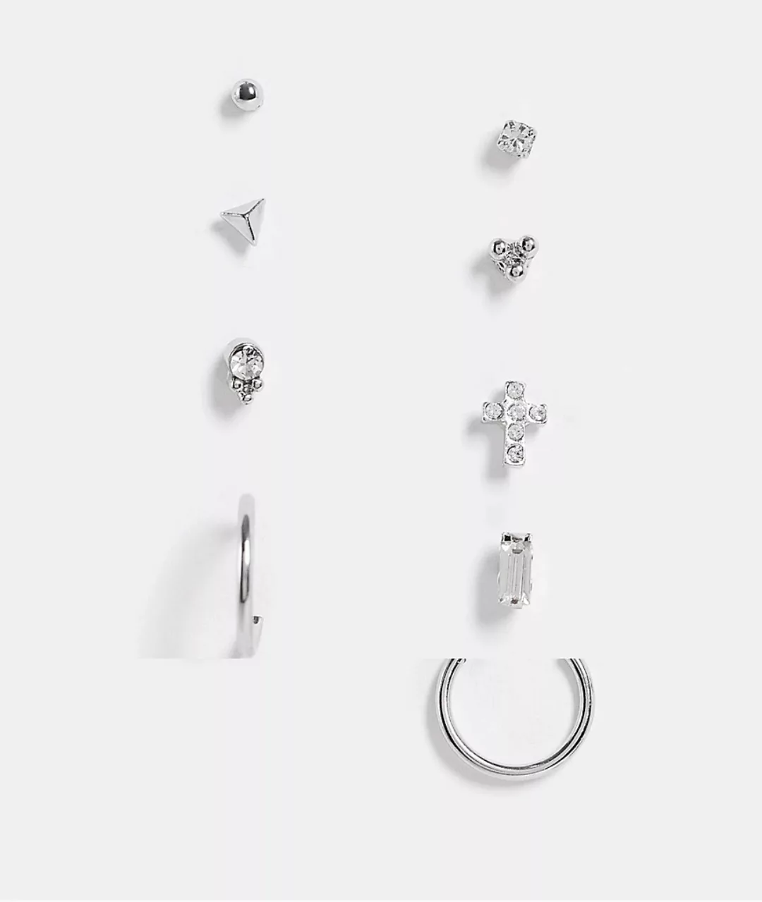 Topshop – Silberfarbene Ohrringe mit kristallbesetztem Kreuzdetail im 9er-M günstig online kaufen