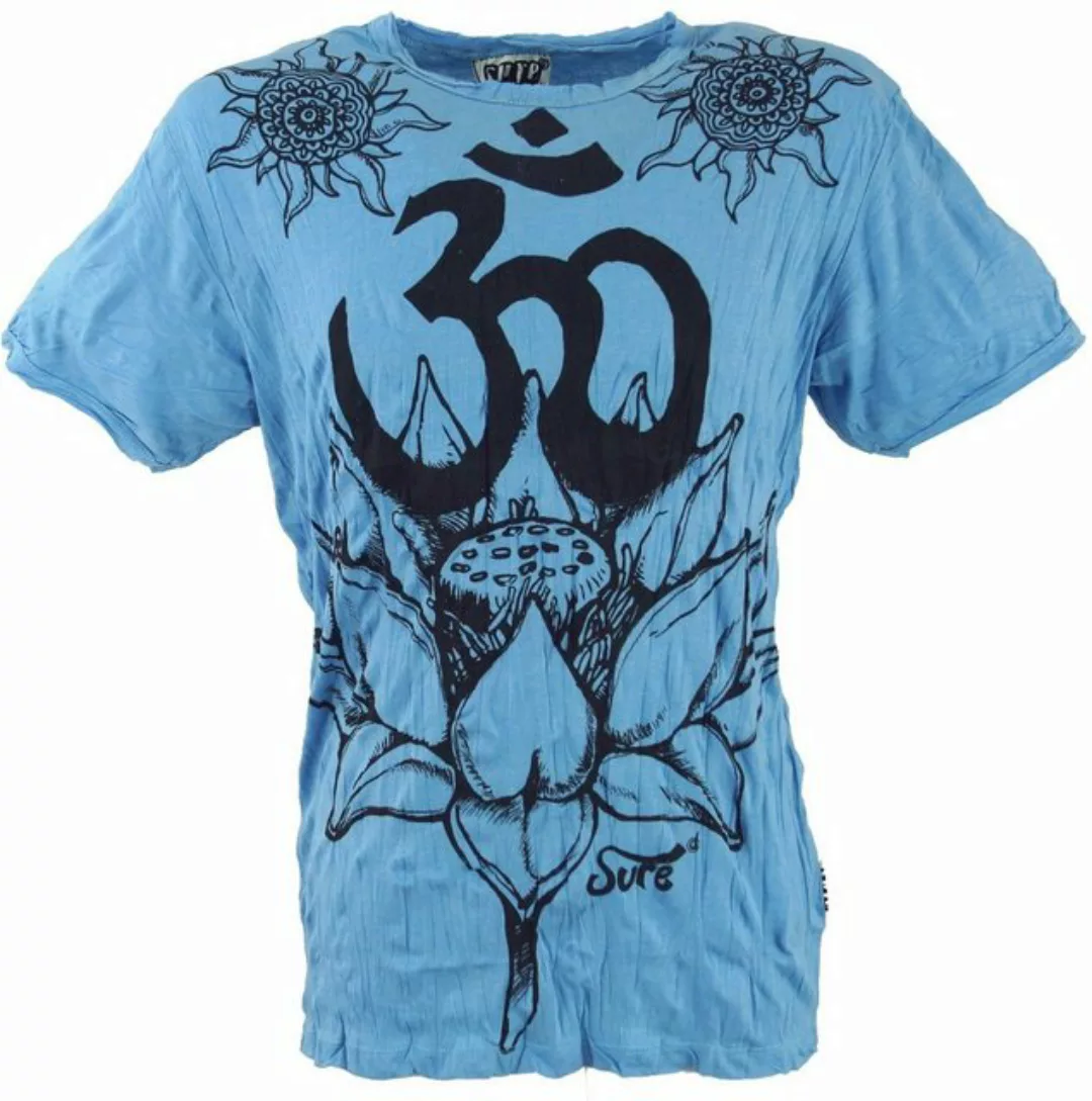 Guru-Shop T-Shirt Sure Herren T-Shirt Lotus OM - hellblau Goa Style, Festiv günstig online kaufen