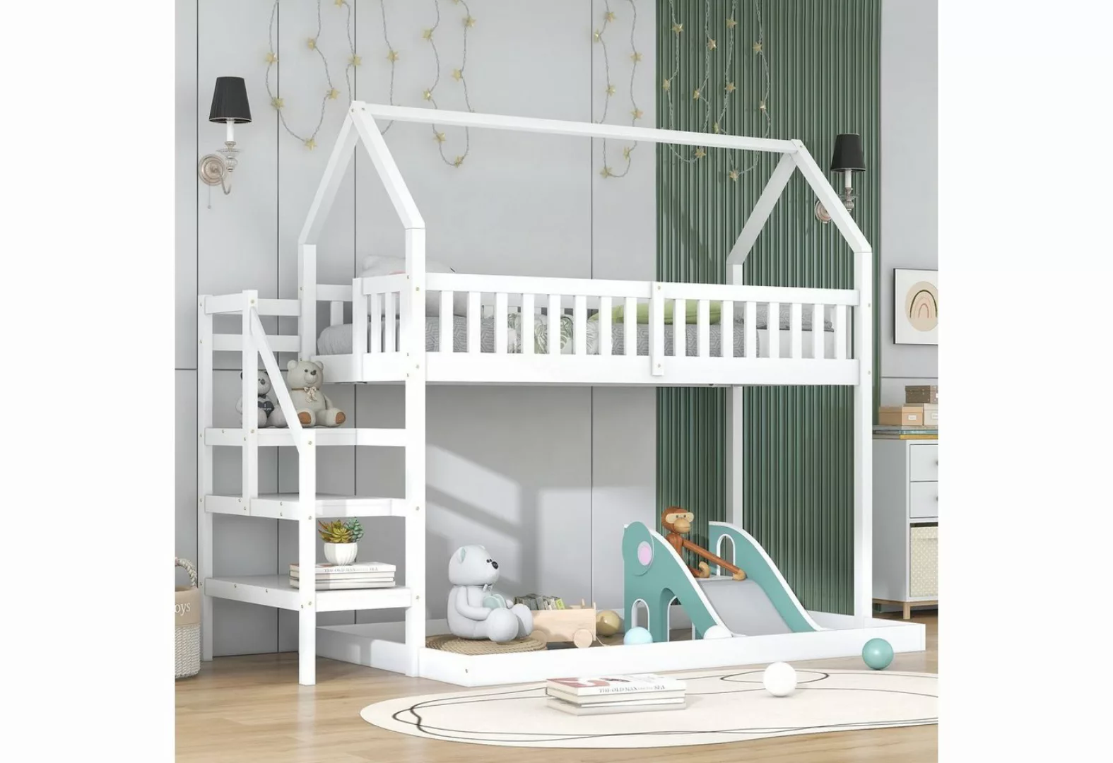 KLAM HOME Kinderbett Hausbett 90x200 mit Rausfallschutz und Lattenrost (Set günstig online kaufen