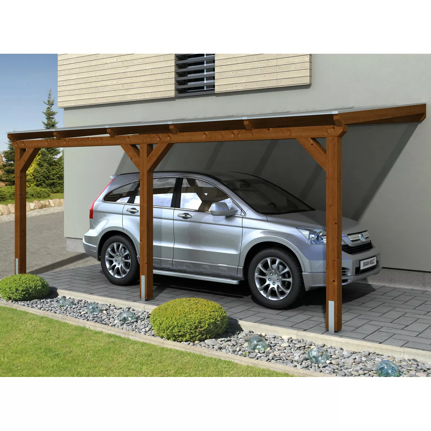 Skan Holz Carport Vogtland 300 cm x 541 cm Nussbaum günstig online kaufen