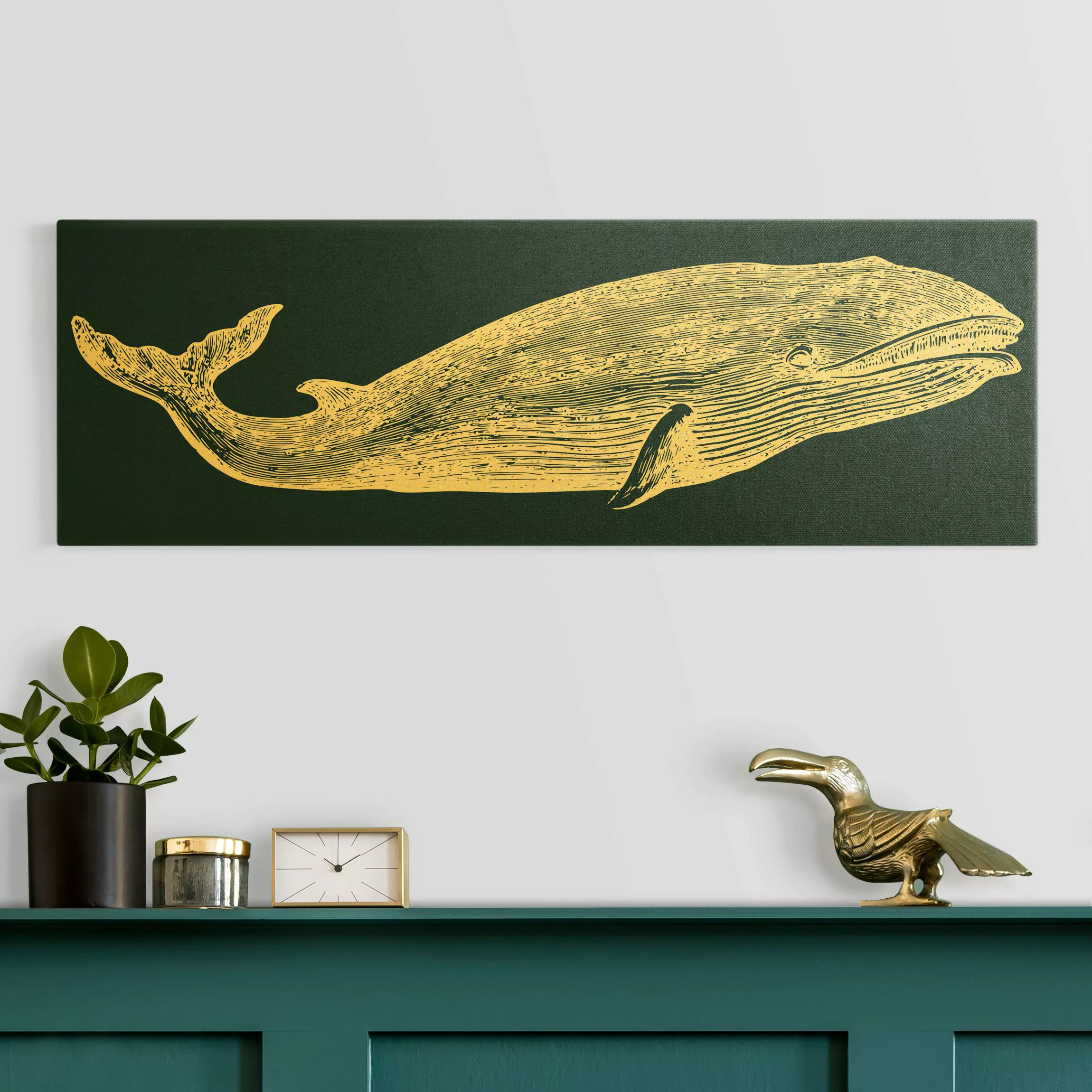 Leinwandbild Gold Illustration Wal auf Blau günstig online kaufen