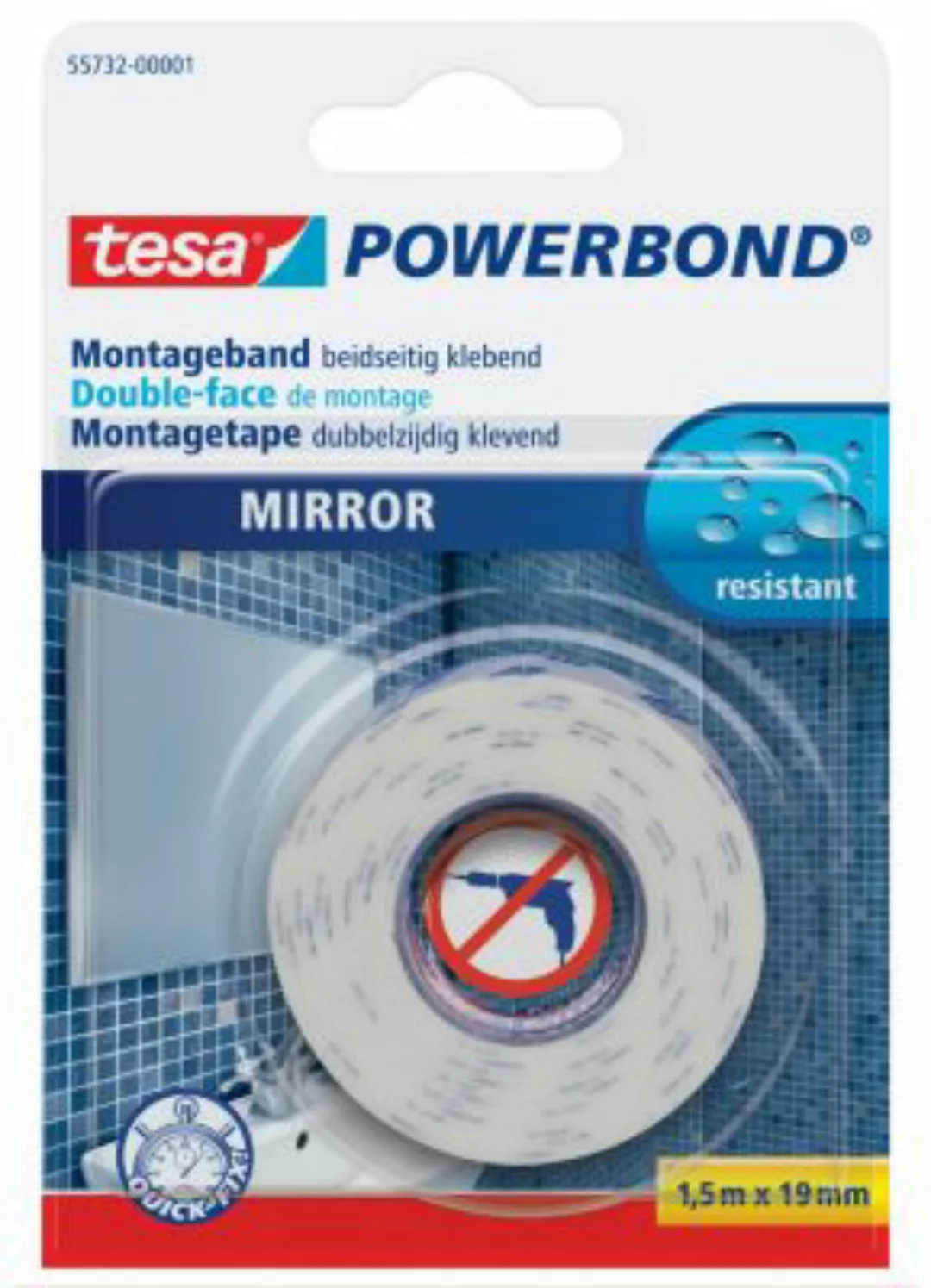TESA Powerbond Spiegelband weiß Bandgröße: 19 mm x 1,5 m günstig online kaufen