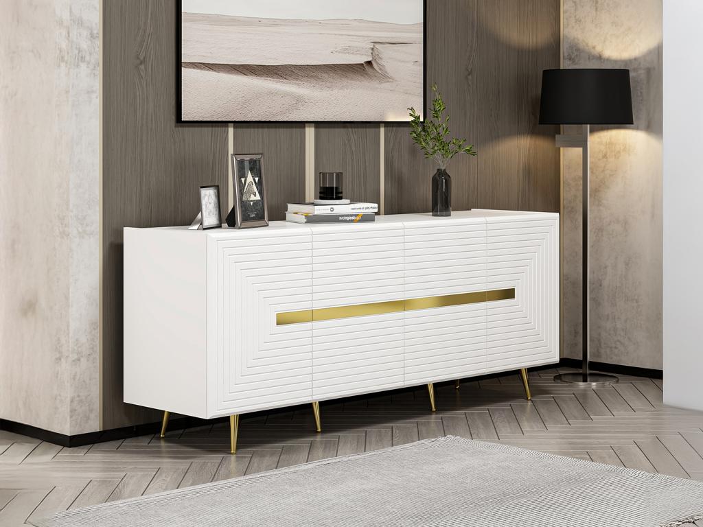 Sideboard mit 4 Türen - MDF - Weiß & Goldfarben - MOLYA von Pascal Morabito günstig online kaufen