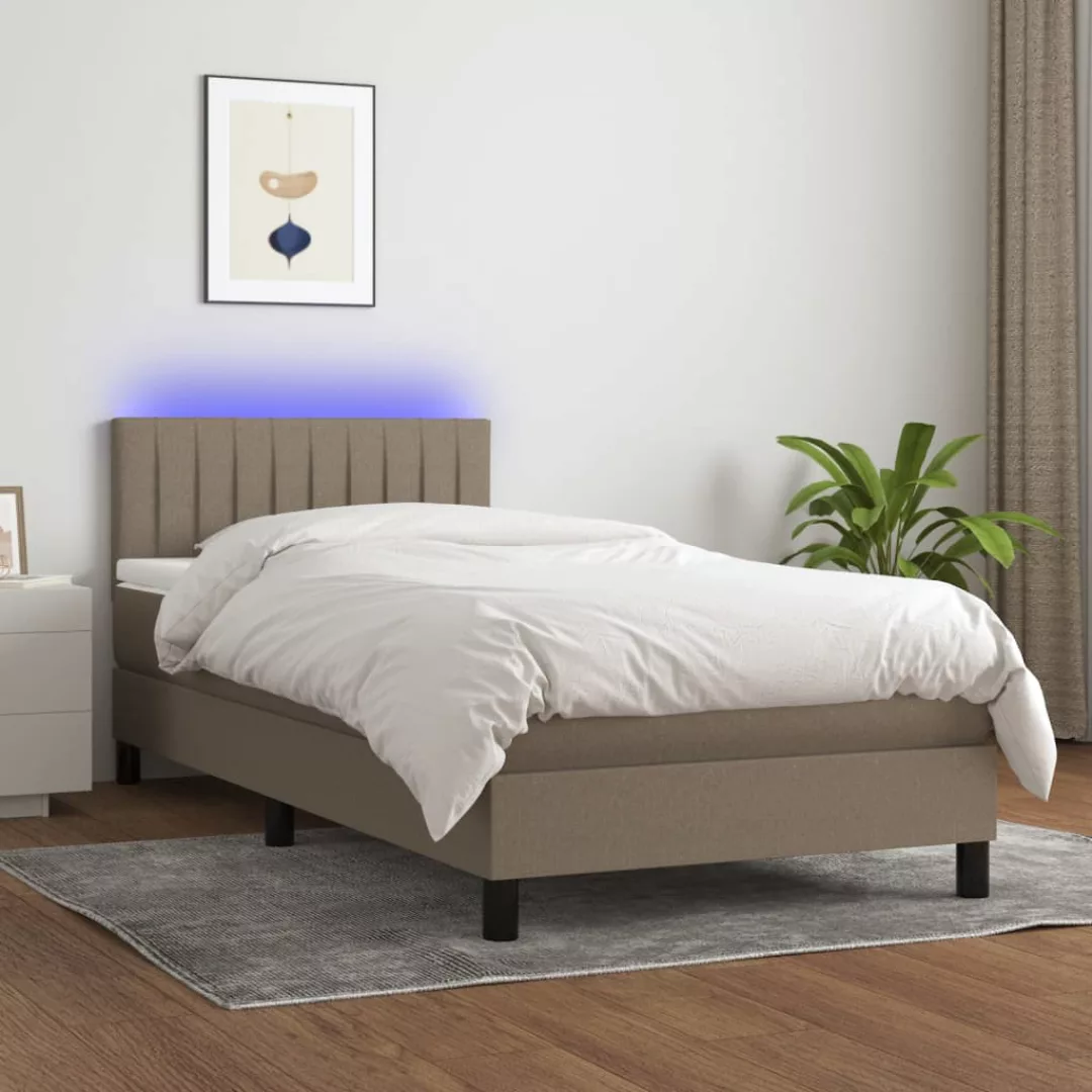 vidaXL Boxspringbett Boxspringbett mit Matratze LED Taupe 100x200 cm Stoff günstig online kaufen